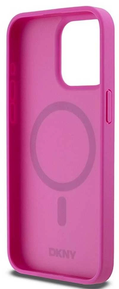 Apple iPhone 15 Pro Max DKNY odinis dėklas Monogram Pattern Metal Logo MagSafe (DKHMP15XPSHRPSP) rožinės spalvos