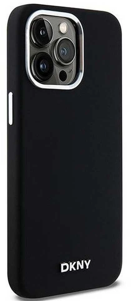 DKNY DKHMP15XSMCHLK Apple iPhone 15 Pro Max 6.7″ juodos spalvos kietas dėklas Liquid Silicone Small Metal Logo MagSafe