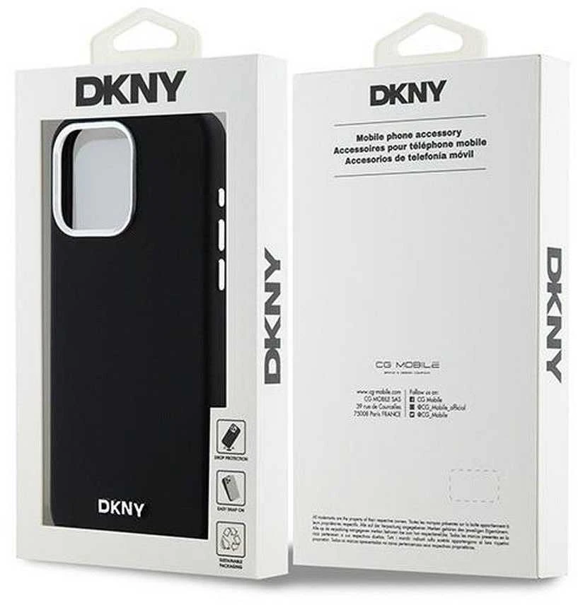 DKNY DKHMP15XSMCHLK Apple iPhone 15 Pro Max 6.7″ juodos spalvos kietas dėklas Liquid Silicone Small Metal Logo MagSafe