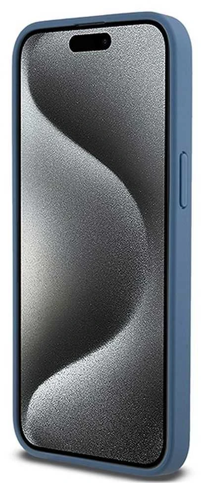 DKNY DKHMP15XPSHRPSB Apple iPhone 15 Pro Max 6.7 inch mėlynas kietas dėklas Leather Monogram Pattern Metal Logo Ma