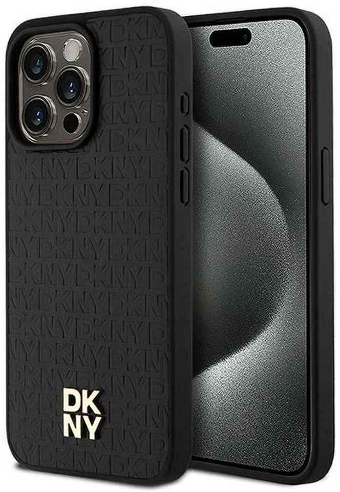 Apple iPhone 15 Pro Max DKNY odinis dėklas Monogram Pattern Metal Logo MagSafe (DKHMP15XPSHRPSK) juodos spalvos
