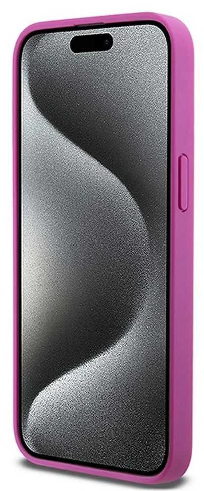 Apple iPhone 15 Pro Max DKNY odinis dėklas Monogram Pattern Metal Logo MagSafe (DKHMP15XPSHRPSP) rožinės spalvos