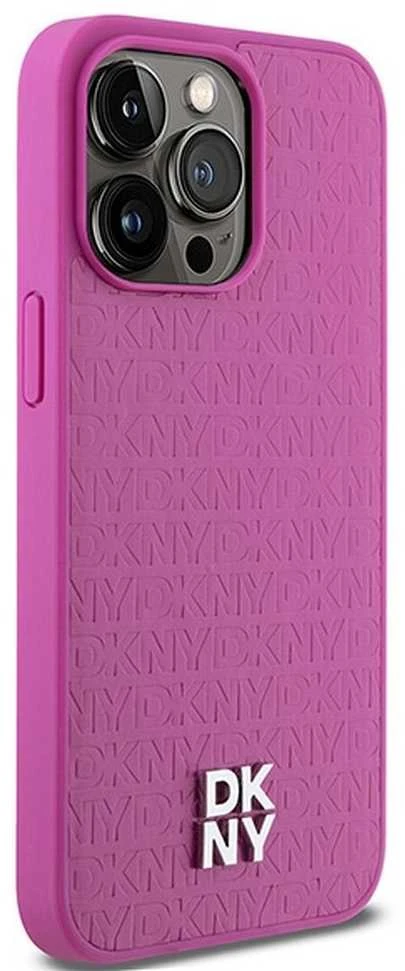 Apple iPhone 15 Pro Max DKNY odinis dėklas Monogram Pattern Metal Logo MagSafe (DKHMP15XPSHRPSP) rožinės spalvos