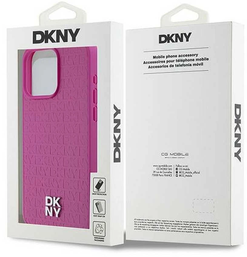Apple iPhone 15 Pro Max DKNY odinis dėklas Monogram Pattern Metal Logo MagSafe (DKHMP15XPSHRPSP) rožinės spalvos