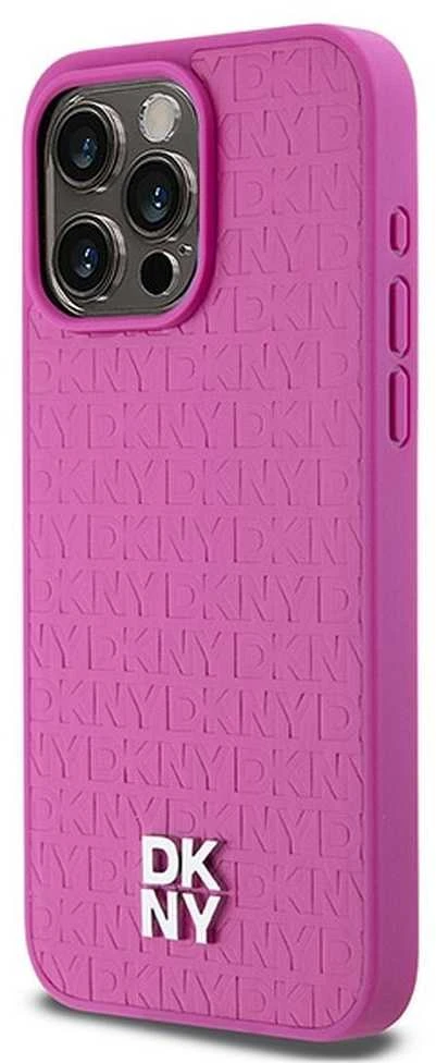 Apple iPhone 15 Pro Max DKNY odinis dėklas Monogram Pattern Metal Logo MagSafe (DKHMP15XPSHRPSP) rožinės spalvos