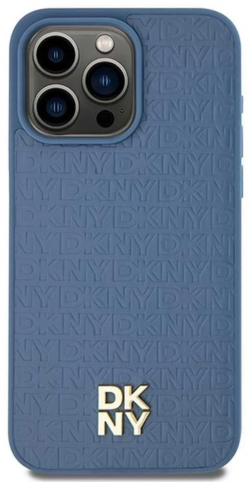 DKNY DKHMP15XPSHRPSB Apple iPhone 15 Pro Max 6.7 inch mėlynas kietas dėklas Leather Monogram Pattern Metal Logo Ma