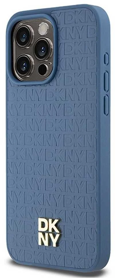 DKNY DKHMP15XPSHRPSB Apple iPhone 15 Pro Max 6.7 inch mėlynas kietas dėklas Leather Monogram Pattern Metal Logo Ma
