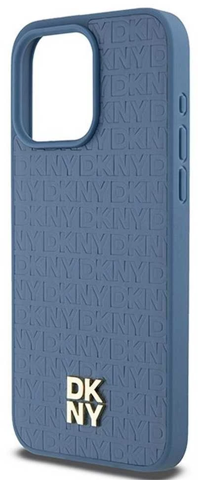 DKNY DKHMP15XPSHRPSB Apple iPhone 15 Pro Max 6.7 inch mėlynas kietas dėklas Leather Monogram Pattern Metal Logo Ma