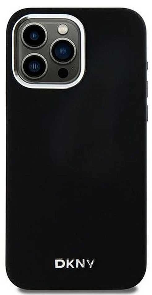 DKNY DKHMP15XSMCHLK Apple iPhone 15 Pro Max 6.7″ juodos spalvos kietas dėklas Liquid Silicone Small Metal Logo MagSafe