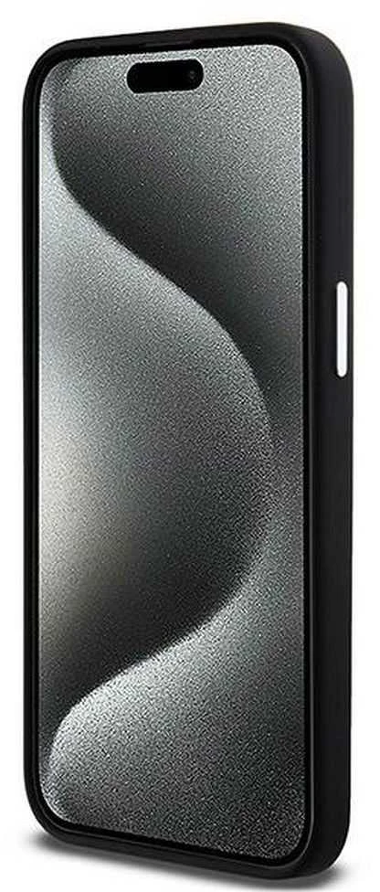 DKNY DKHMP15XSMCHLK Apple iPhone 15 Pro Max 6.7″ juodos spalvos kietas dėklas Liquid Silicone Small Metal Logo MagSafe