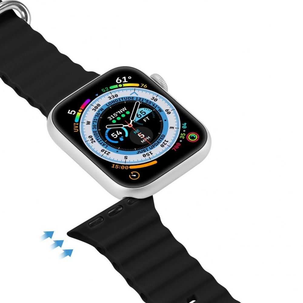 Dux Ducis Apyrankė Apple Watch 9 / 8 / 7 / 6 / 5 / 4 / 3 / 2 / SE (45 / 44 / 42mm) silikoninė Band Bracelet juodos spalvos (OceanWave Version)