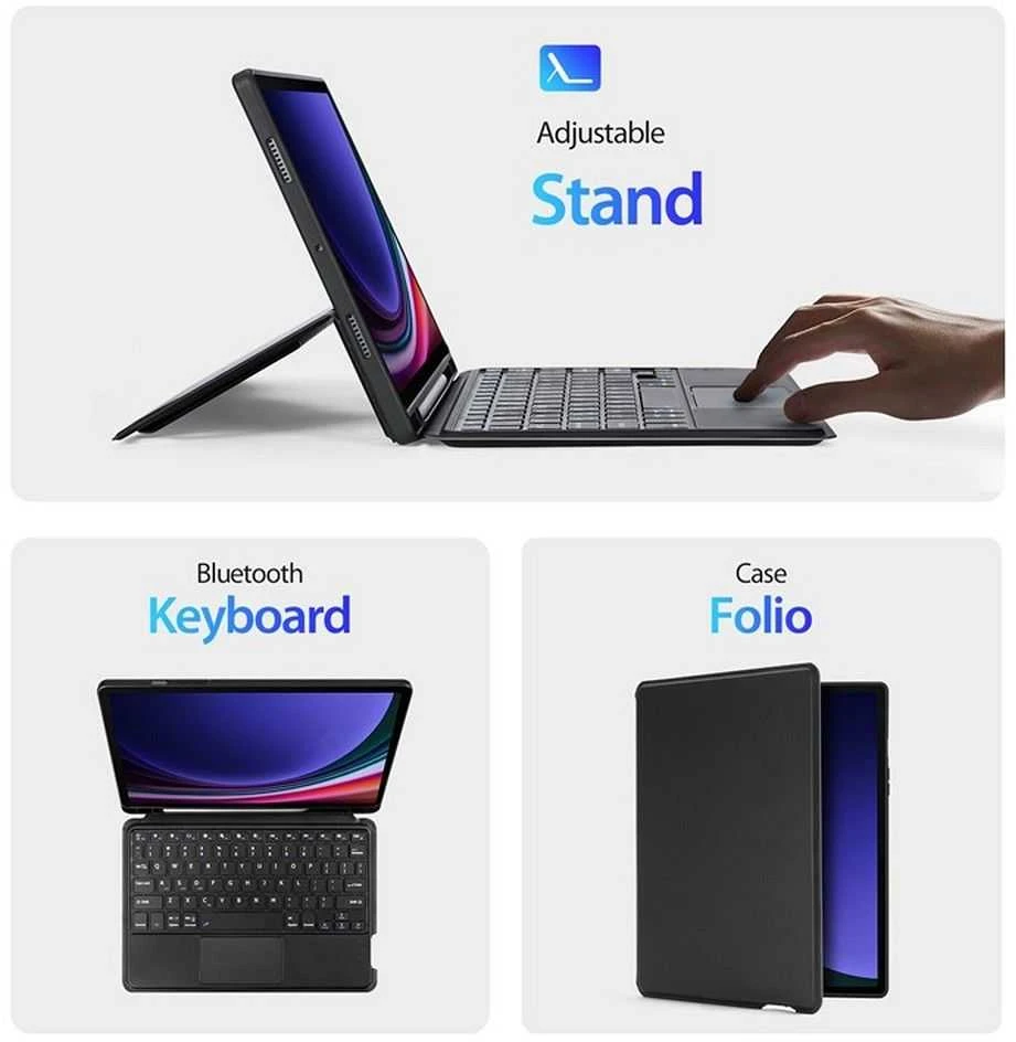 DUX DUCIS dėklas DK sulenkiamas su belaide klaviatūra skirtas Samsung Galaxy Tab S9 juodos spalvos