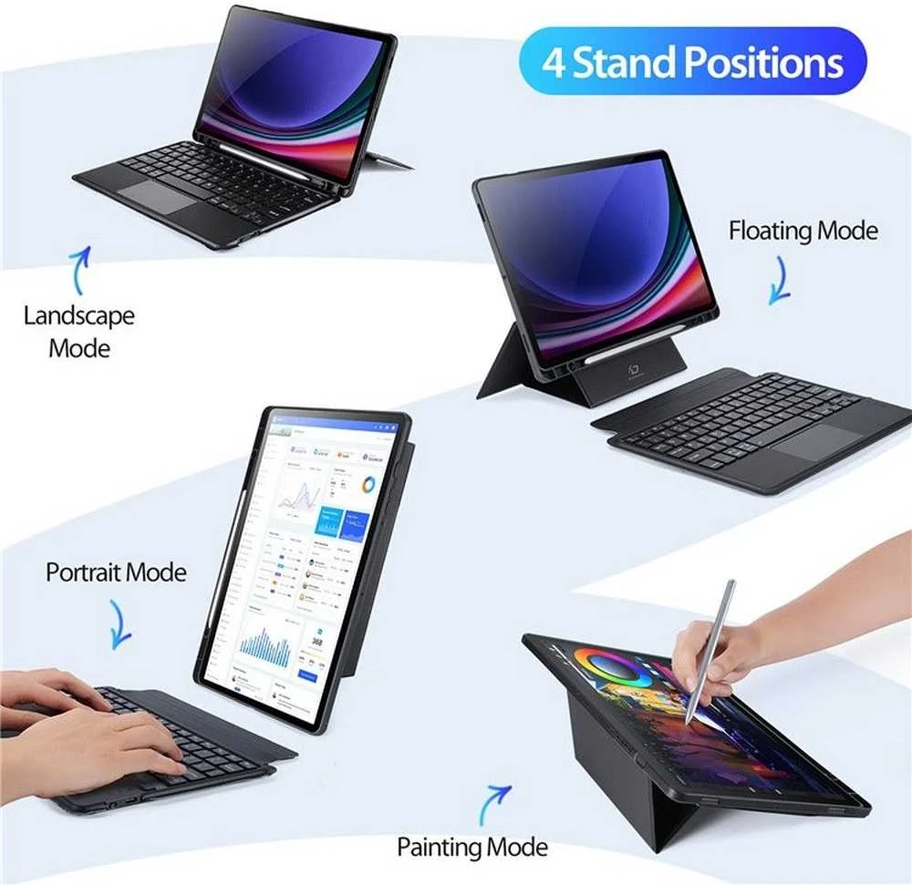 DUX DUCIS dėklas DK sulenkiamas su belaide klaviatūra skirtas Samsung Galaxy Tab S9 juodos spalvos