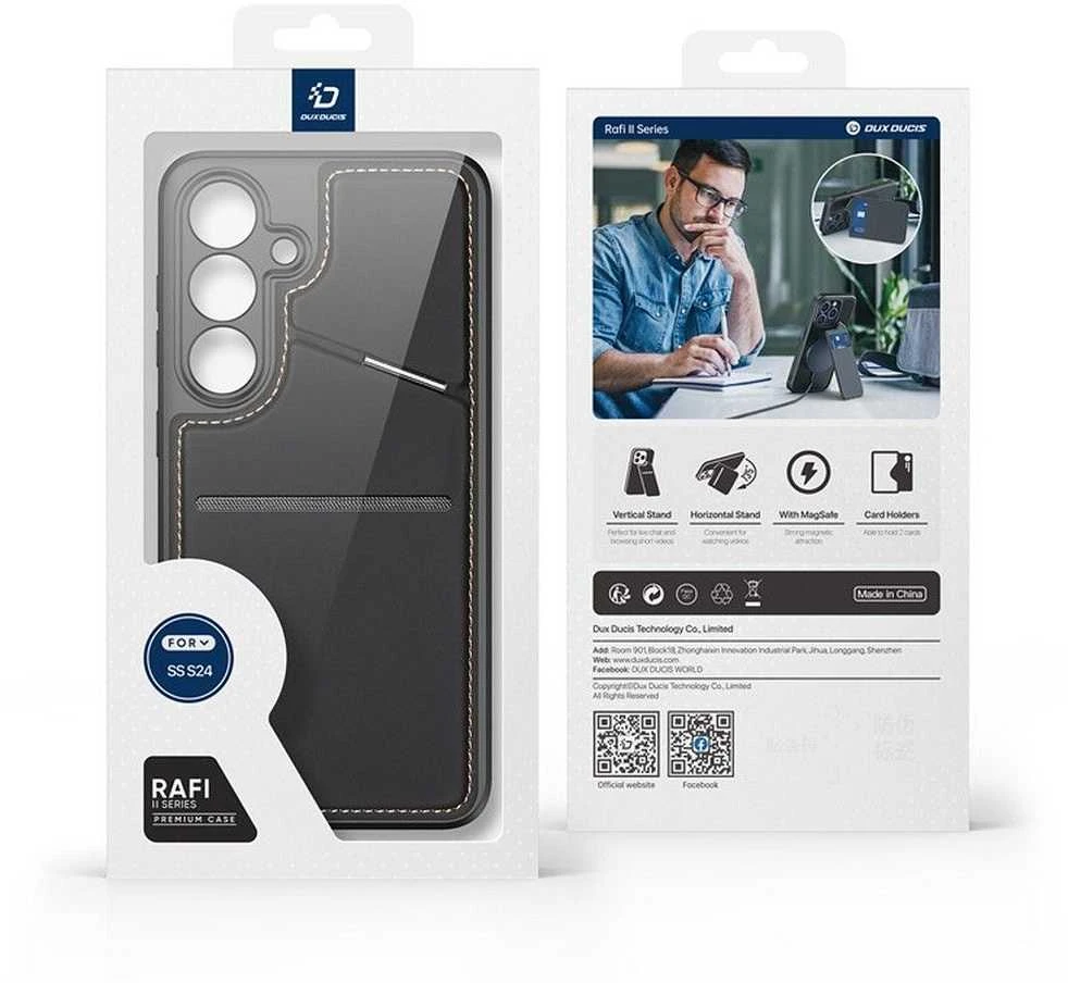 Dux Ducis dėklas RAFI II MAG su stoveliu suderinamas su MagSafe skirtas Samsung Galaxy S24 Plus juodos spalvos
