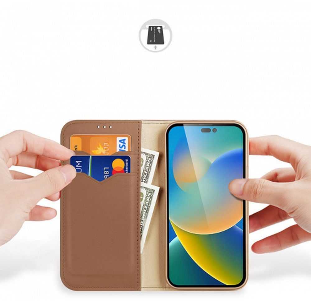 Dux Ducis LEADER LEADER piniginės dėklas HIVO, skirtas IPHONE 15 Pro ruda