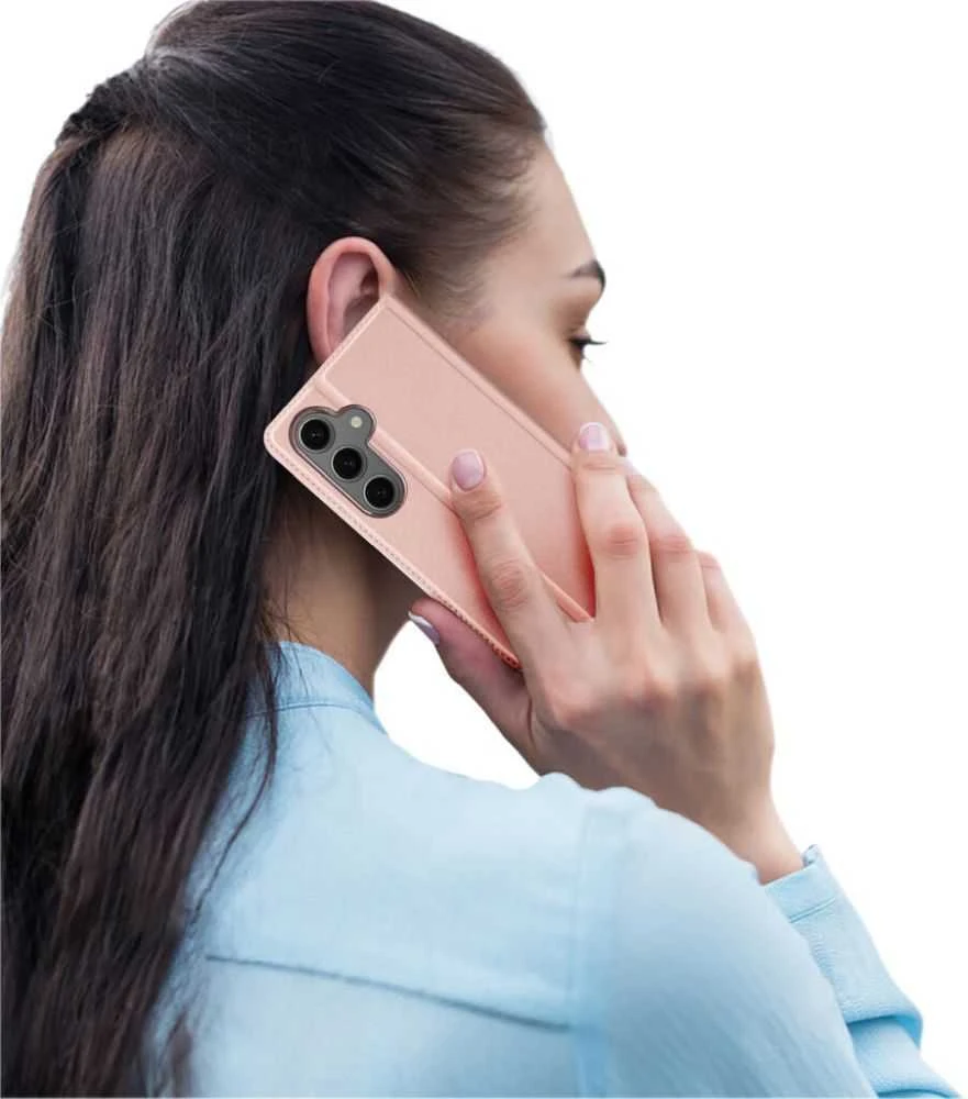 Dux Ducis atverčiamas dėklas SKIN PRO skirtas Samsung Galaxy S24 FE rožinės spalvos