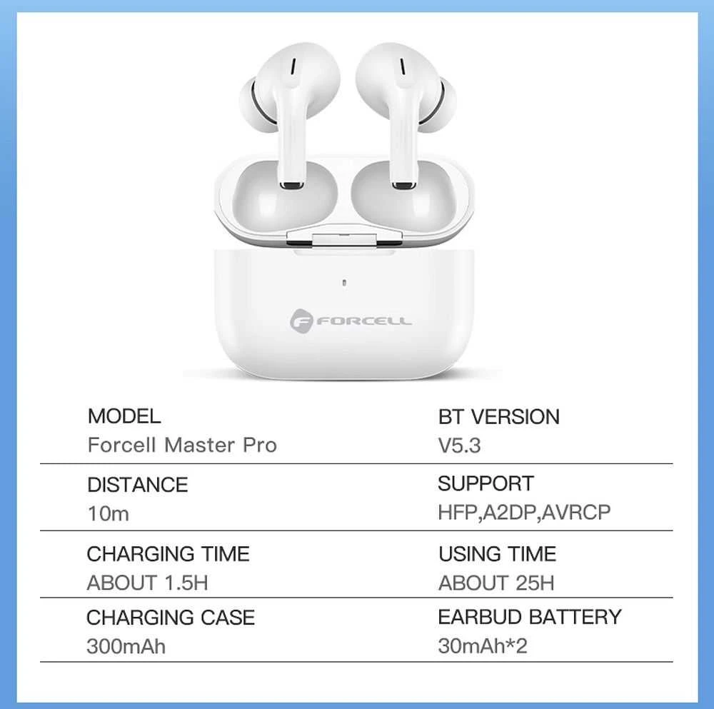 Belaidės ausinės Forcell F-Audio Master Pro TWS baltas