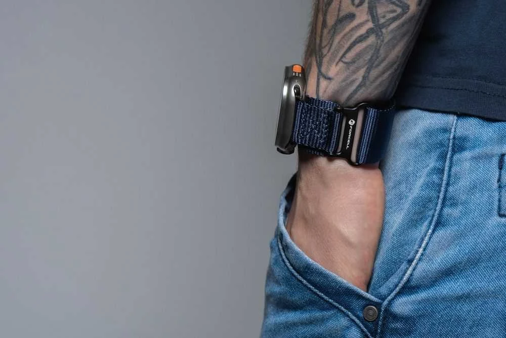 FORCELL F-DESIGN FA05 nylon apyrankė skirta Apple Watch 42 / 44 / 45 / 49 mm mėlynos spalvos