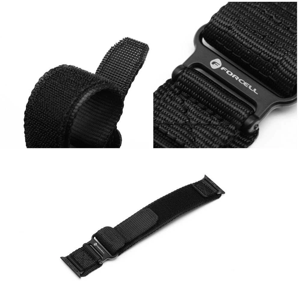 Dirželis ar Apple Watch Forcell F-Design FA05 rzep nailon 42 / 44 / 45 / 49 mm juoda