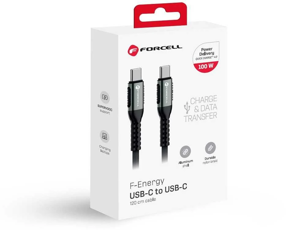 USB C į USB C laidas Forcell F-Energy QC4.0 PD 5A 100W Cafule 1,2 m C260 juodas
