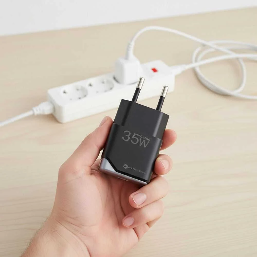 Telefono įkroviklis Forcell F-Energy Ultra Slim GaN III USB C PD QC4.0 3A 35W B135101-E juodas