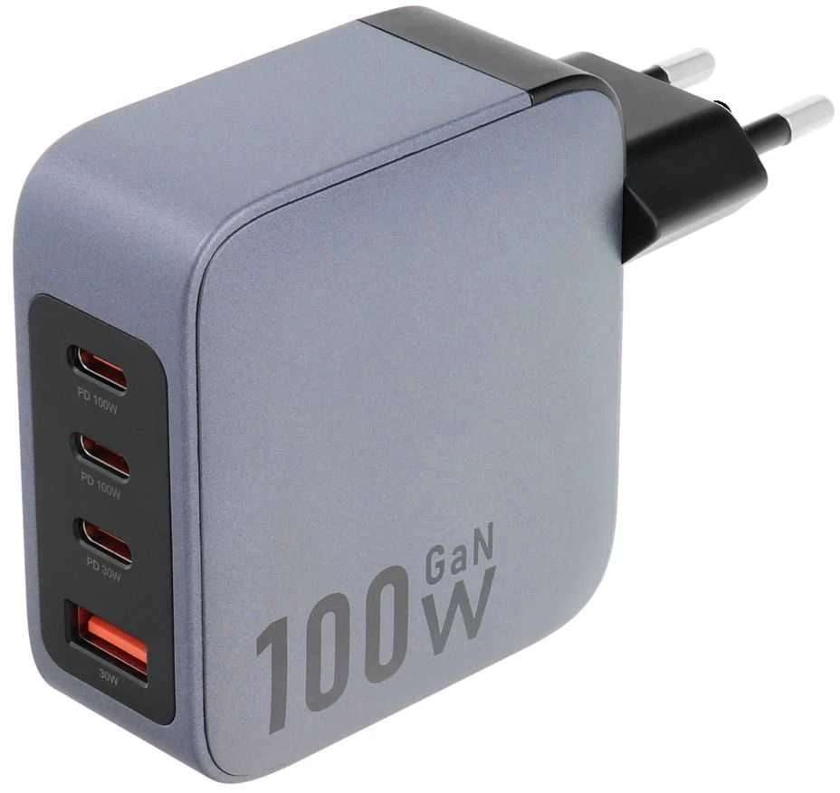 Telefono įkroviklis Forcell F-Energy GaN 3 x USB C + USB A QC4.0 PD 5A 100W VT-46 pilka