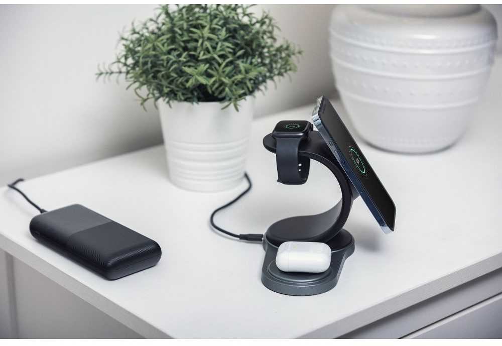 Belaidis įkroviklis Forcell 3in1 (MagSafe) (Phone; Pods; Watch) 15W juodas