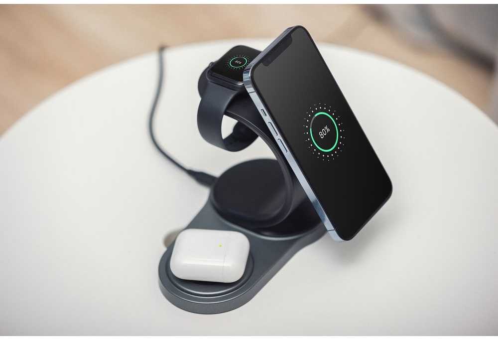 Belaidis įkroviklis Forcell 3in1 (MagSafe) (Phone; Pods; Watch) 15W juodas