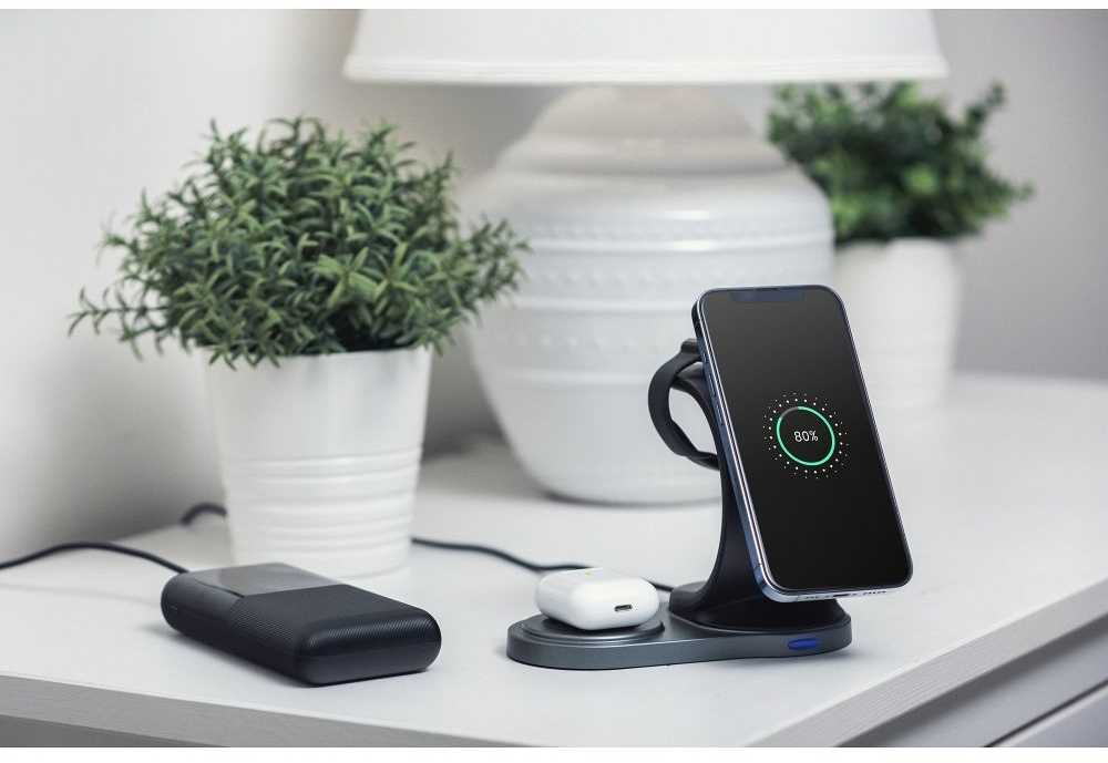 Belaidis įkroviklis Forcell 3in1 (MagSafe) (Phone; Pods; Watch) 15W juodas