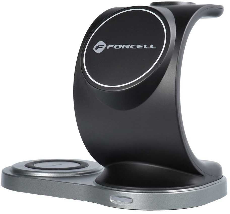 Belaidis įkroviklis Forcell 3in1 (MagSafe) (Phone; Pods; Watch) 15W juodas