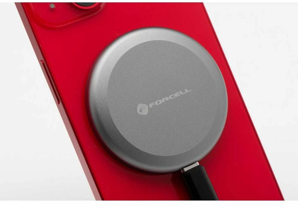 Belaidis įkroviklis Forcell F-Energy Smart Charge USB C Qi2 15W, suderinamas su MagSafe, su nuimamu laidu, 1,5 m ilgio, sidabrinis