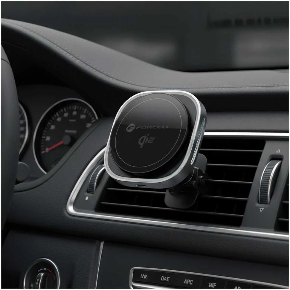 Belaidis automobilinis telefono laikiklis, suderinamas su „Magsafe Forcell F-Grip Air Mag F-07 Qi2 15W“ oro išleidimo angos sidabrinas