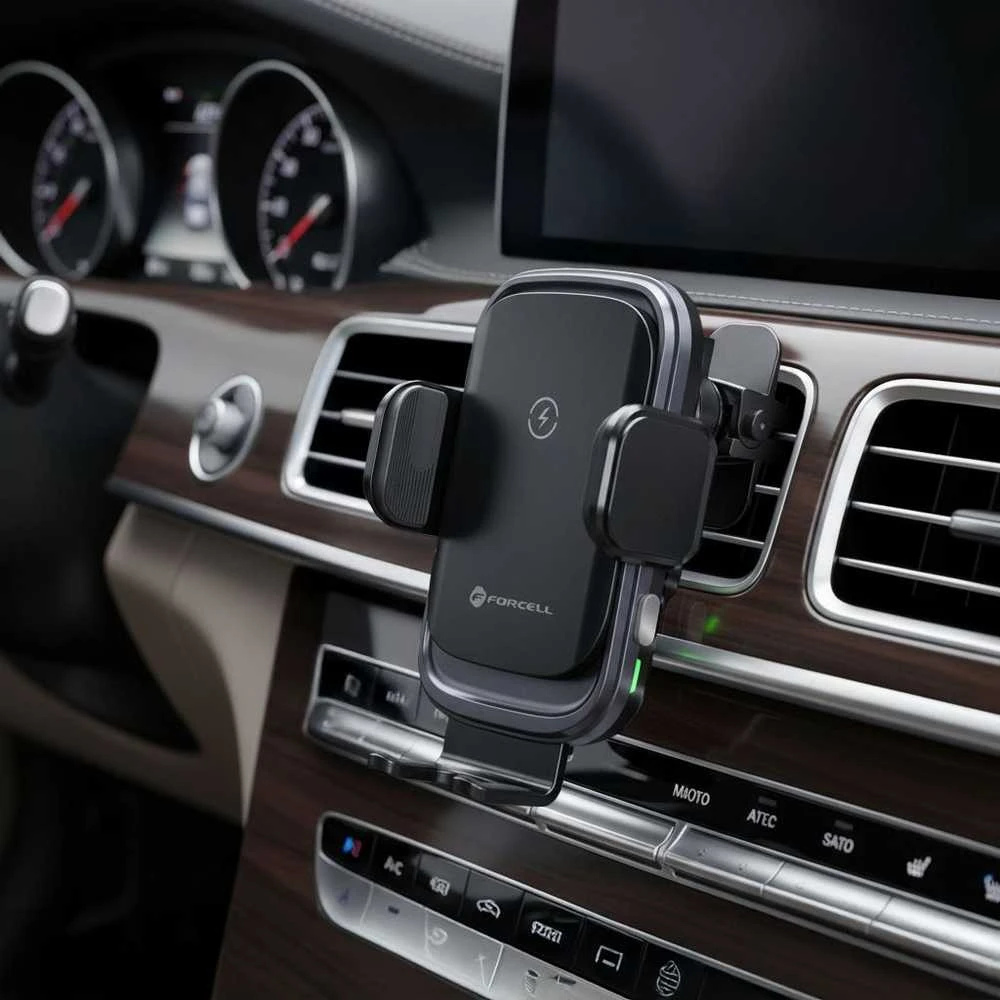 Belaidis automobilio telefono laikiklis Forcell F-Grip Grand F-24 15W oro išleidimo angos sidabrinis