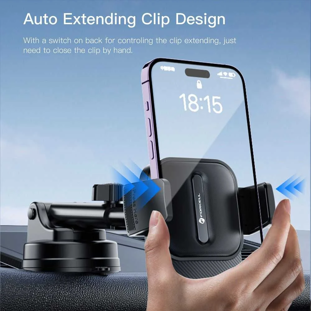 Automobilinis telefono laikiklis Forcell F-Grip Guardian priekiniam stiklui / prietaisų skydeliui juodas