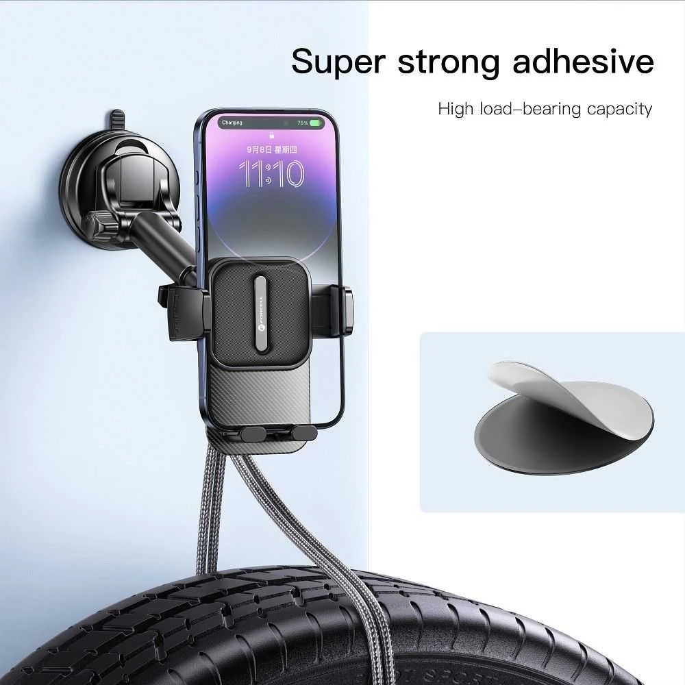 Automobilinis telefono laikiklis Forcell F-Grip Guardian priekiniam stiklui / prietaisų skydeliui juodas