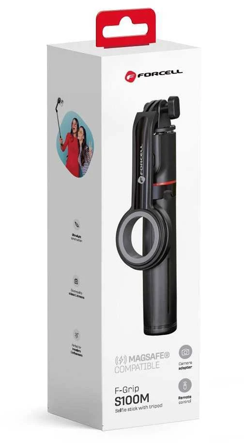 FORCELL F-GRIP MagSelfie S100M asmenukių lazda su bevieliu nuotolinio valdymo pulteliu juodas