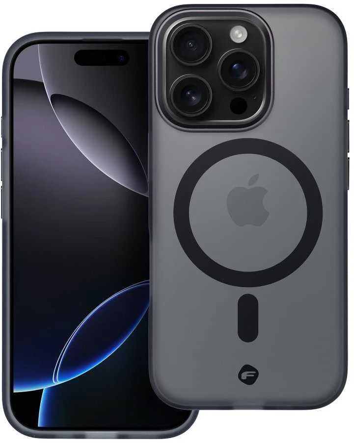 „iPhone 16 PLUS“ dėklas su „Forcell F-Protect Levels“ dvigubo sluoksnio 4D technologija, suderinamas su „Magsafe Military Drop-Test“, dūminis juodas