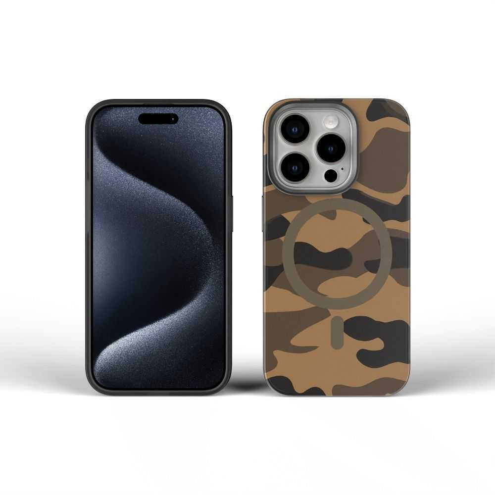 Dėklas FORCELL F-PROTECT lygiai su dvigubo sluoksnio 4D technologija, Military Drop-Test suderinamas su MagSafe skirtas Samsung Galaxy S25 desert camo