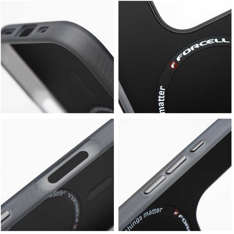Dėklas FORCELL F-PROTECT lygiai su Dual Layer 4D technologija, suderinamas su kariniu kritimo testu skirtas Samsung Galaxy S25 PLUS dūminis juodos spalvos