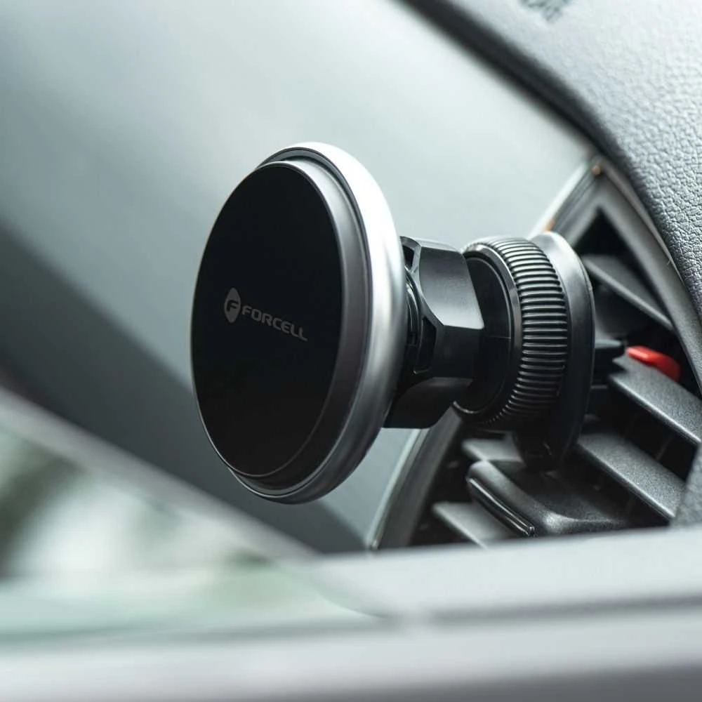 Belaidis automobilinis įkroviklis-laikiklis Forcell (HS2) (MagSafe 15W) tvirtinamas ant ventiliacijos grotelių juodas