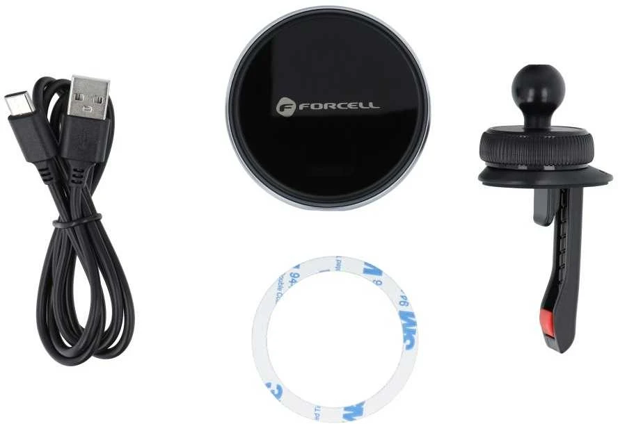 Belaidis automobilinis įkroviklis-laikiklis Forcell (HS2) (MagSafe 15W) tvirtinamas ant ventiliacijos grotelių juodas