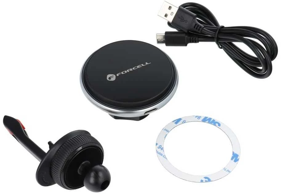 Belaidis automobilinis įkroviklis-laikiklis Forcell (HS2) (MagSafe 15W) tvirtinamas ant ventiliacijos grotelių juodas