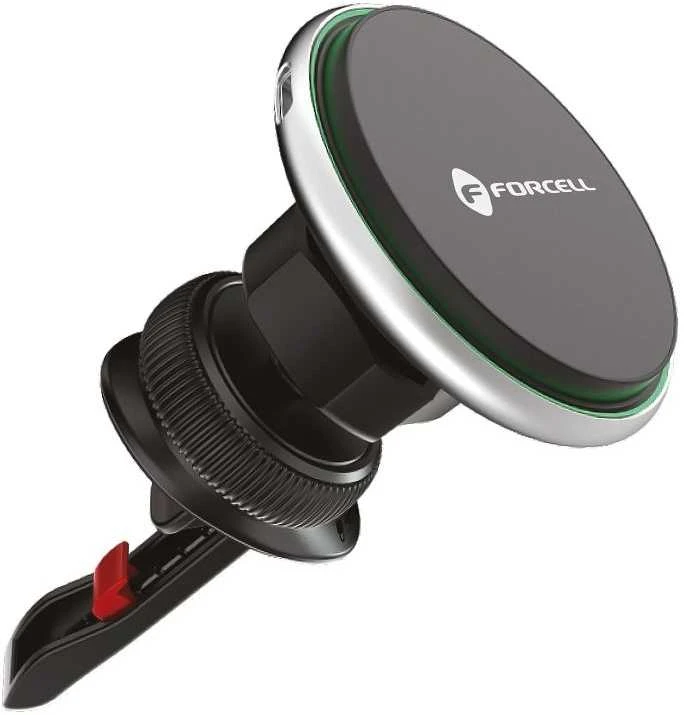 Belaidis automobilinis įkroviklis-laikiklis Forcell (HS2) (MagSafe 15W) tvirtinamas ant ventiliacijos grotelių juodas