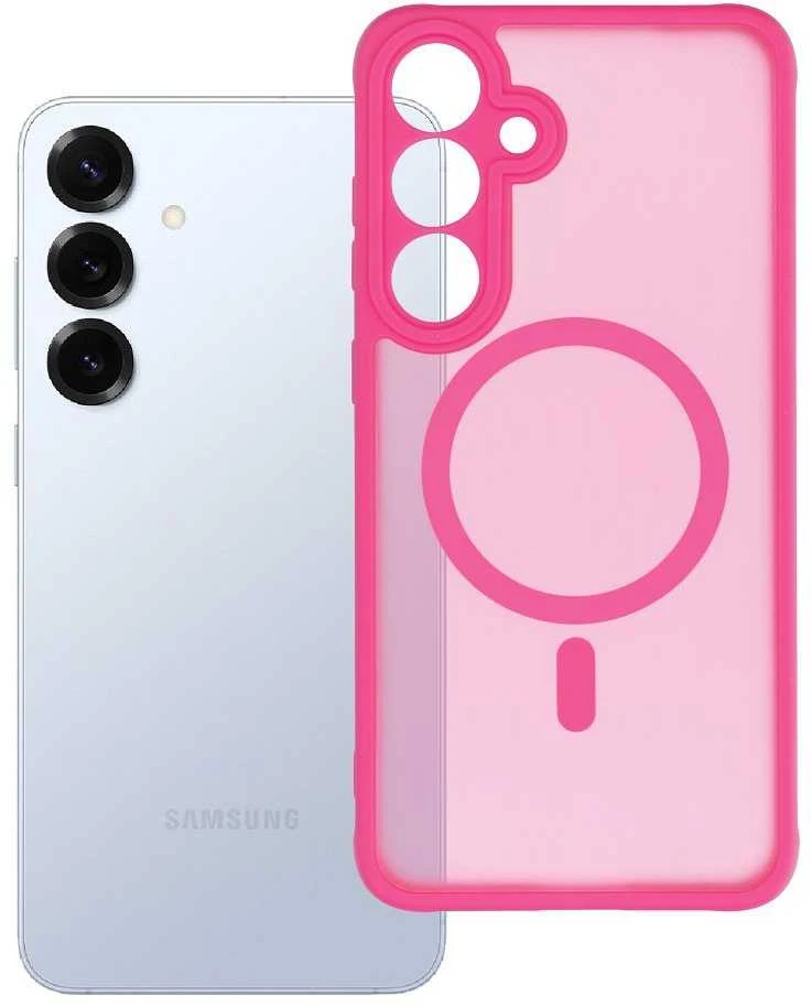 Oem FULL MATTE MAG COVER dėklas suderinamas su MagSafe skirtas Samsung Galaxy S25 Plus rožinės spalvos