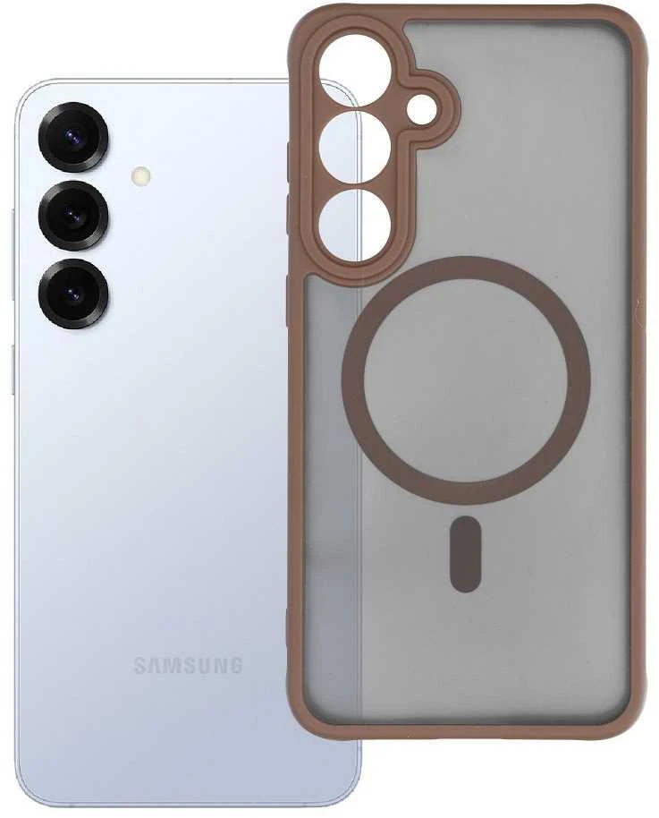 Oem FULL MATTE MAG COVER dėklas suderinamas su MagSafe skirtas Samsung Galaxy S25 Plus rudos spalvos