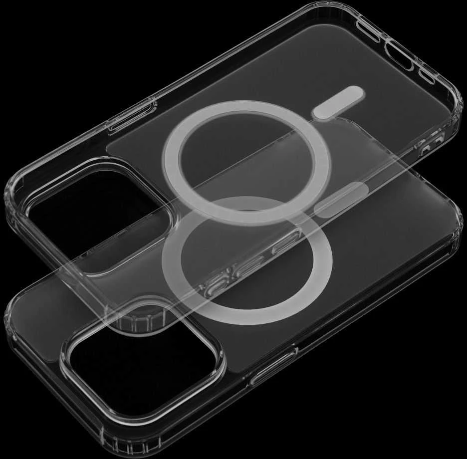 Oem Originalus „iPhone 15 PLUS“ dėklas, suderinamas su „MagSafe“ permatomu, sušalusio stiklo apvalkalu.