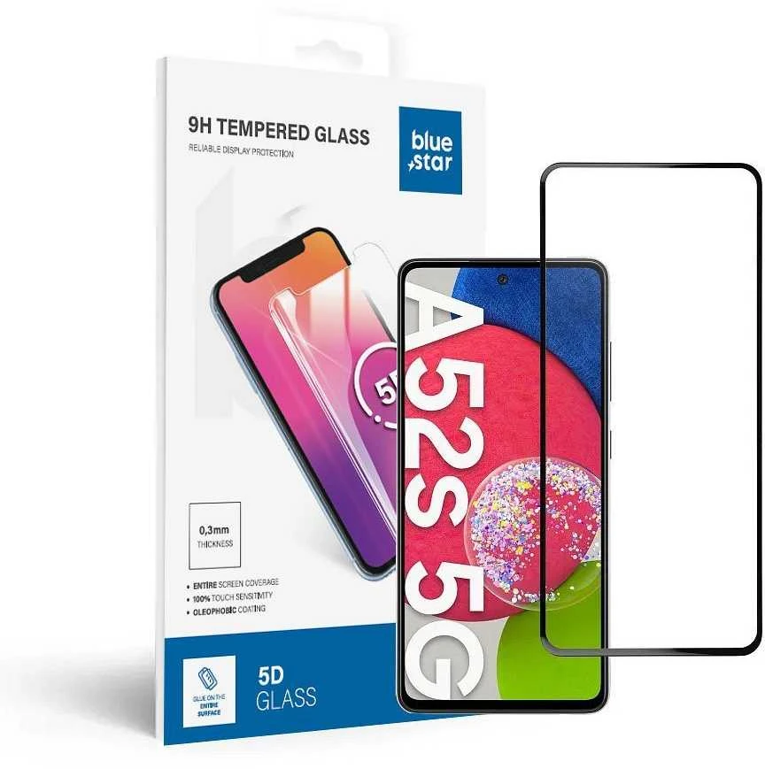 BlueStar Blue Star Apsauginis stiklas Blue Star - Samsung Galaxy A52/52s 5G/LTE Full Face (full glue with frame/small size) - juodas Apsauginis stiklas Blue Star