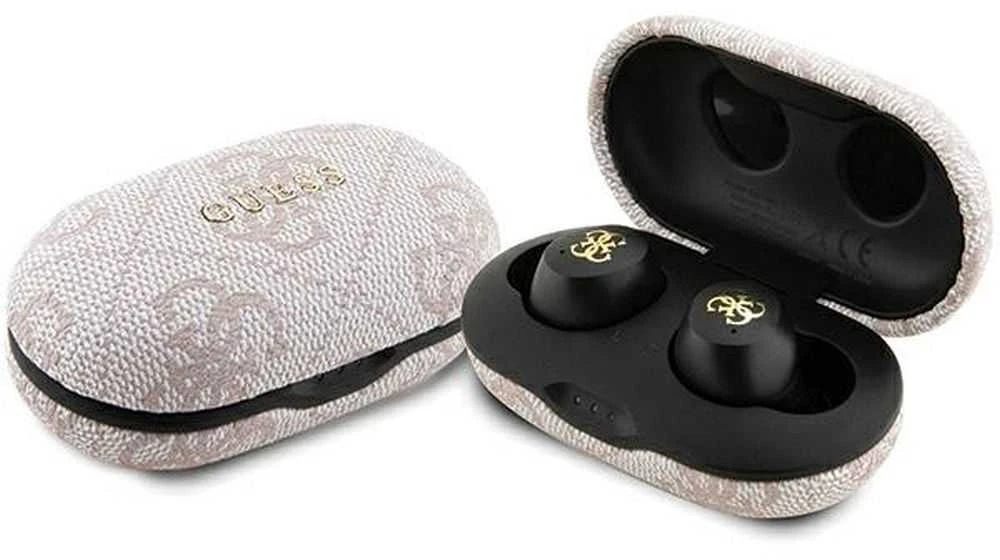 Ausinės Bluetooth TWS + ENC Guess 4G Metal GUTWSP4EGP rožinės spalvos