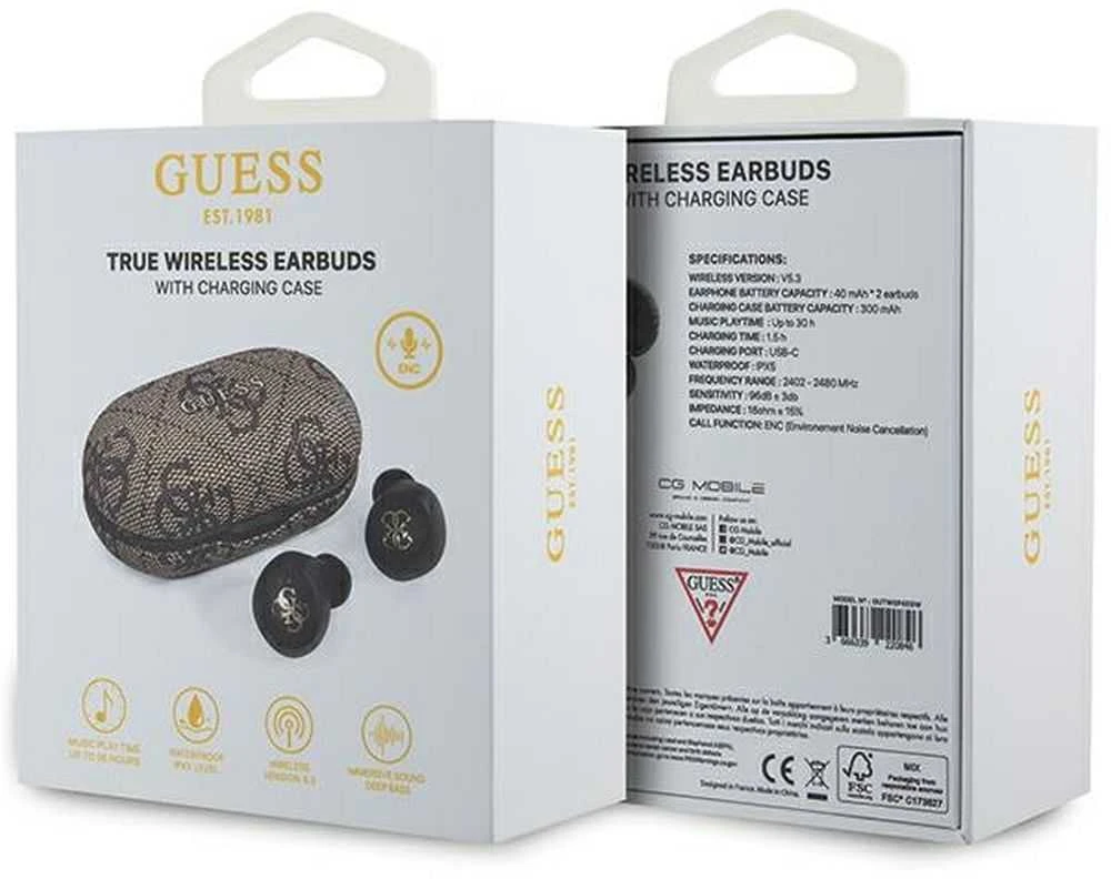Guess GUTWSP4EGW TWS Bluetooth ausinės + ENC Dock Ruda/Ruda 4G Metalas | ATSPĖK