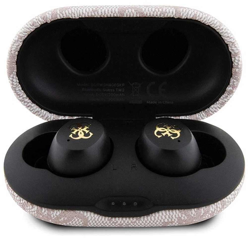 Ausinės Bluetooth TWS + ENC Guess 4G Metal GUTWSP4EGP rožinės spalvos